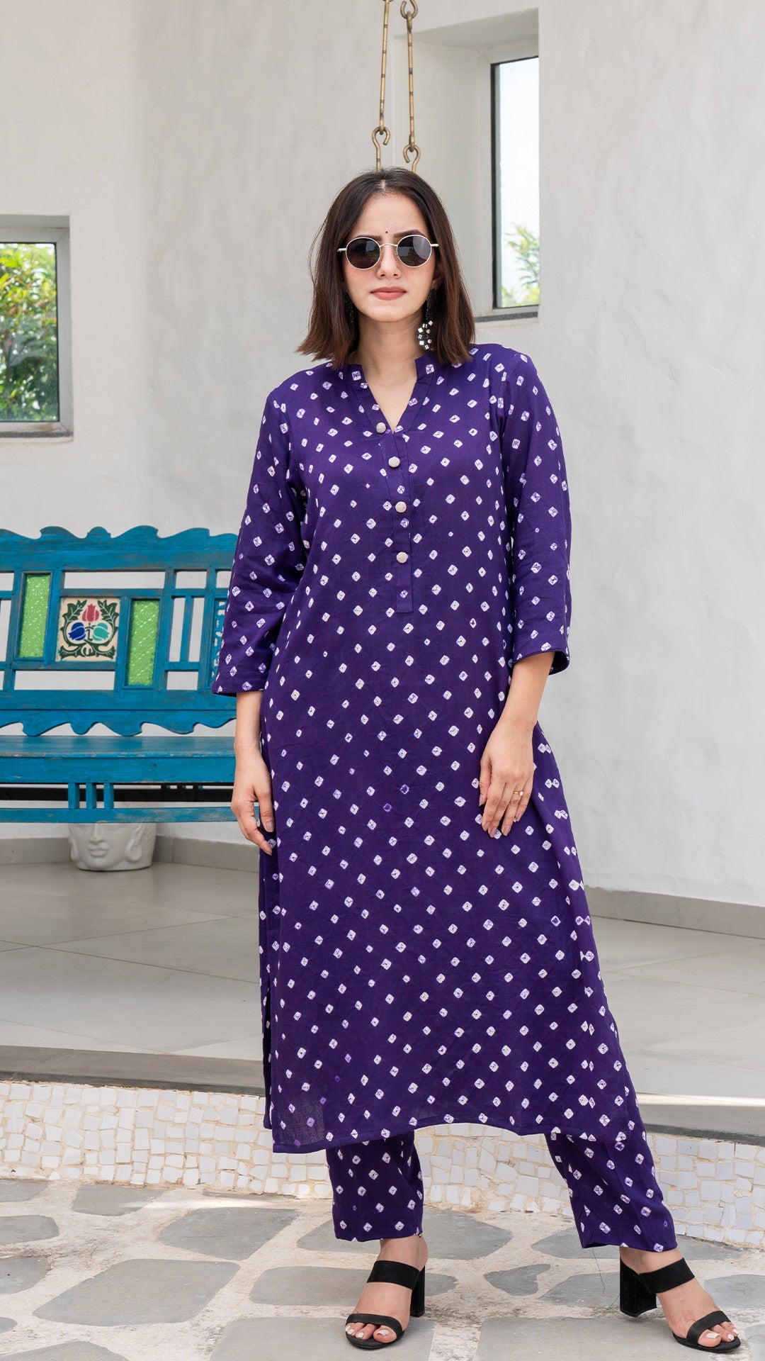 Purple Bandhani Cotton Kurta