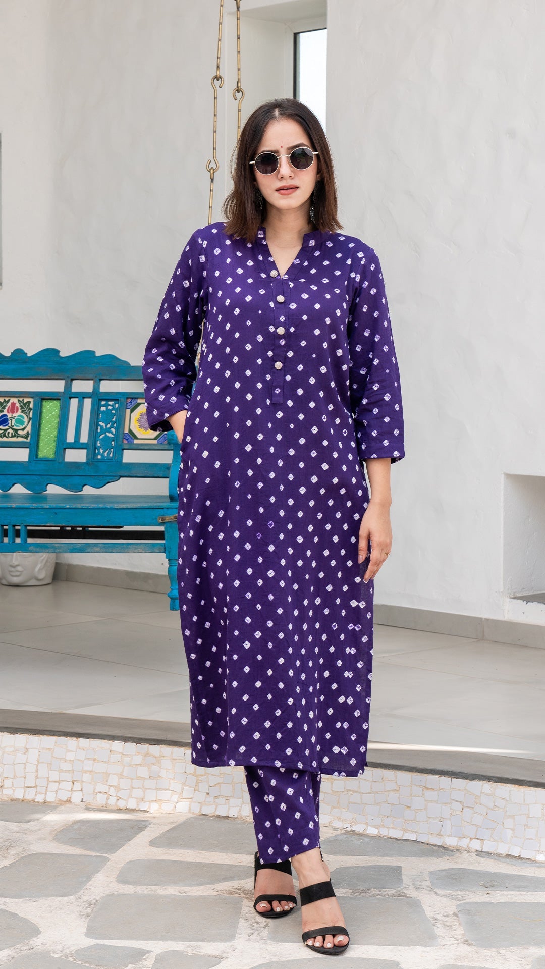 Purple Bandhani Cotton Kurta