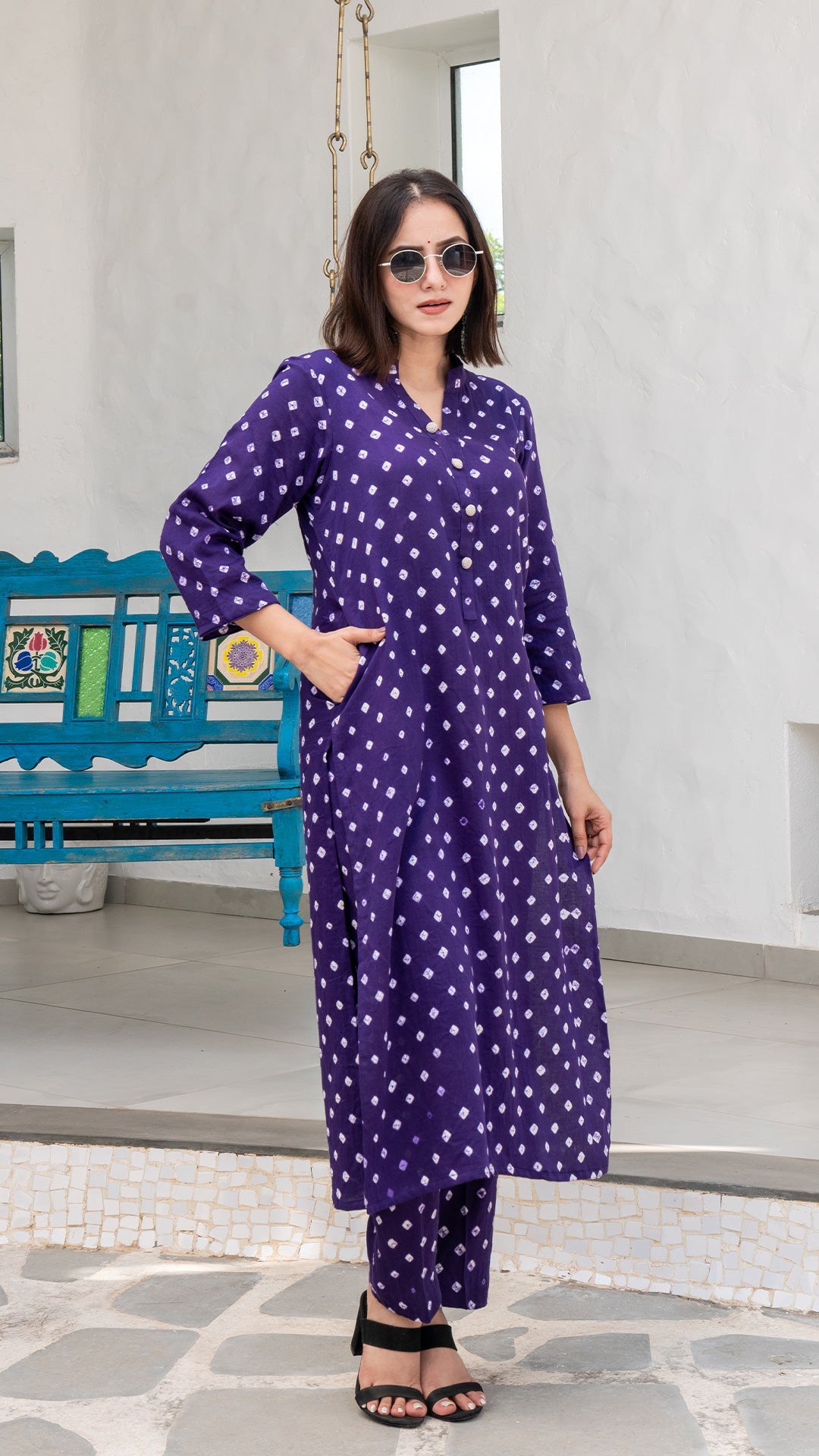 Purple Bandhani Cotton Kurta