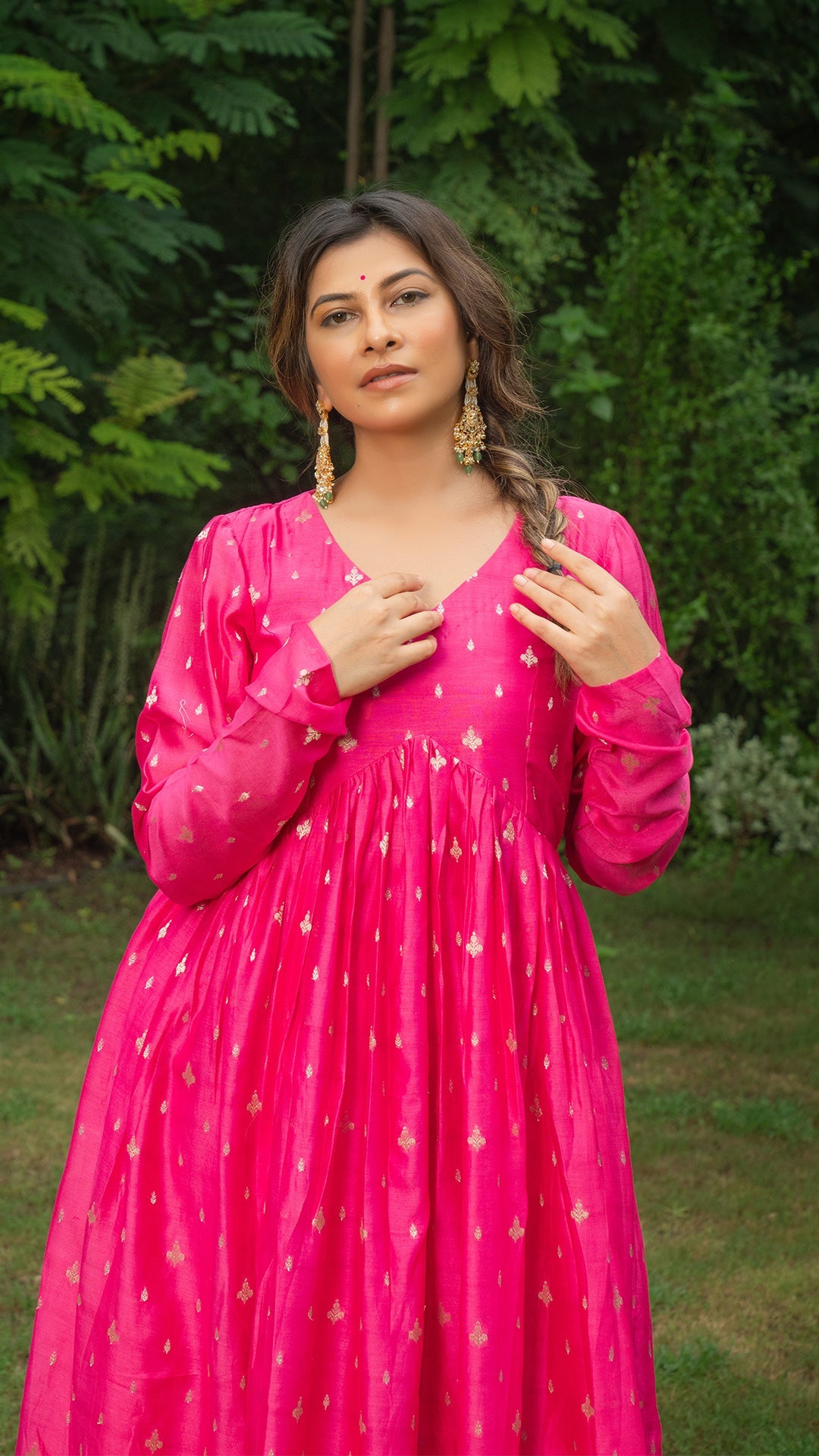 Tasneem Woven Chanderi Kurta Set - Rani Pink