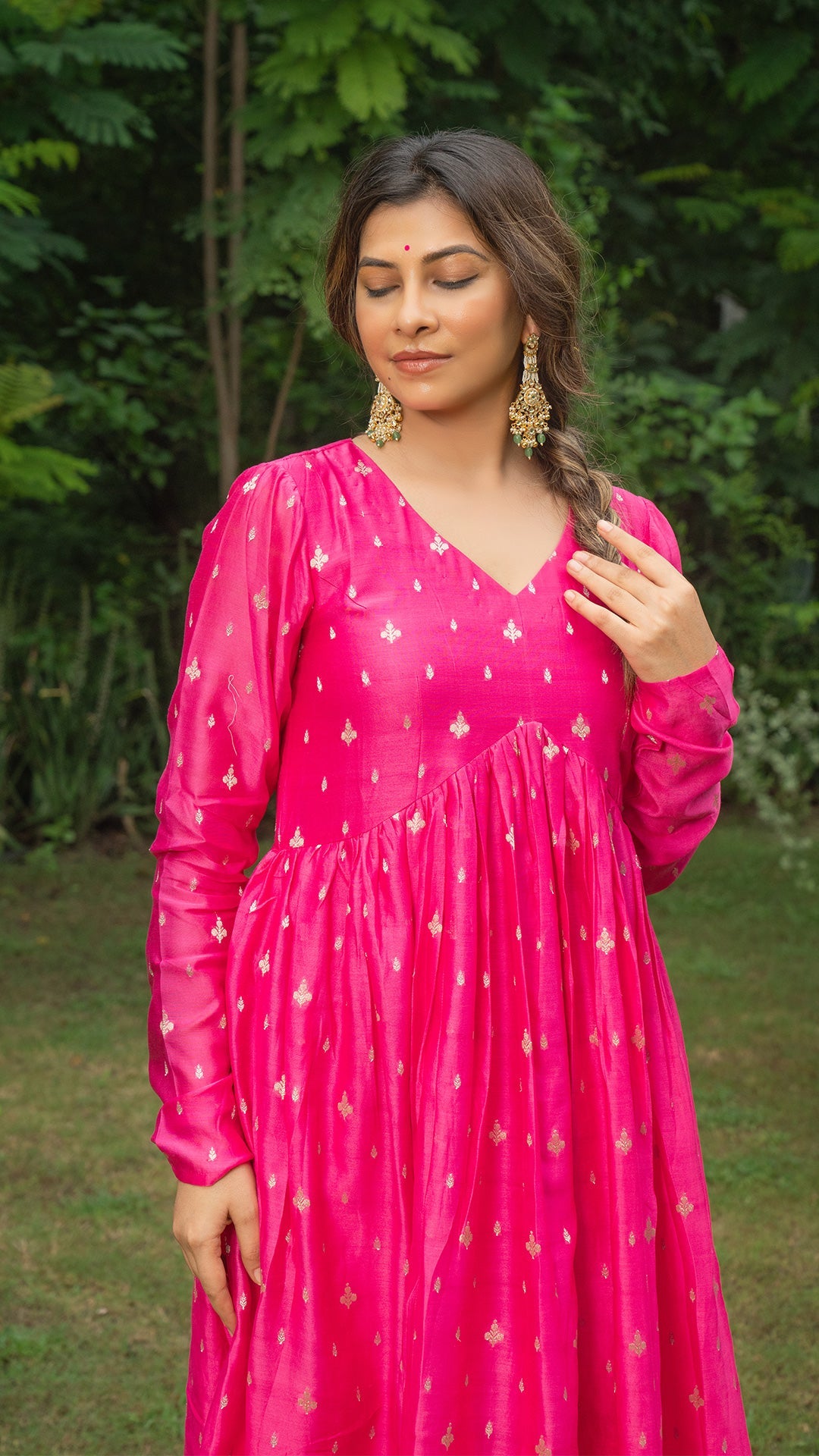 Tasneem Woven Chanderi Kurta Set - Rani Pink