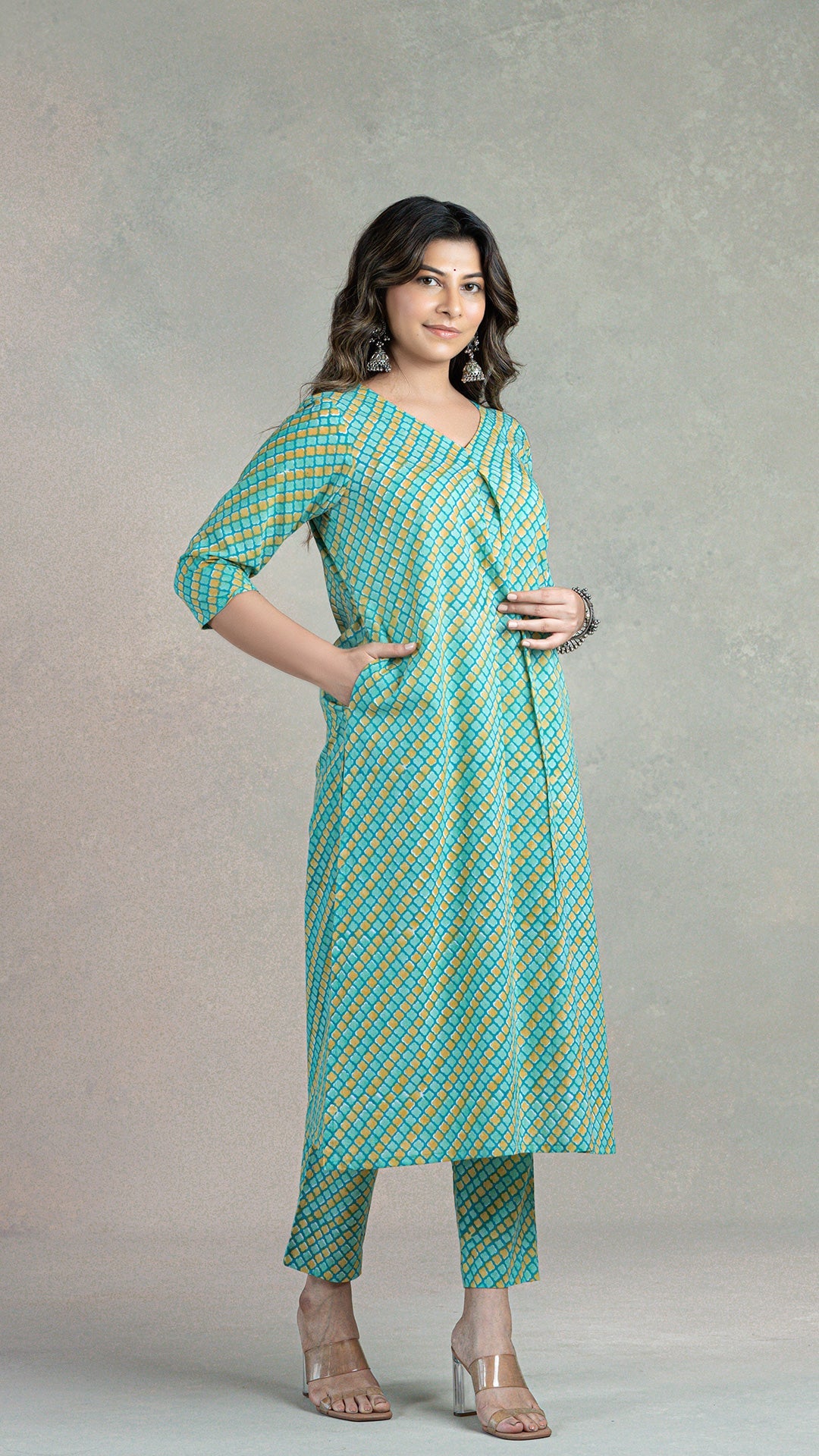 Krishna Sanganeri Hand Block Cotton Kurta In Green