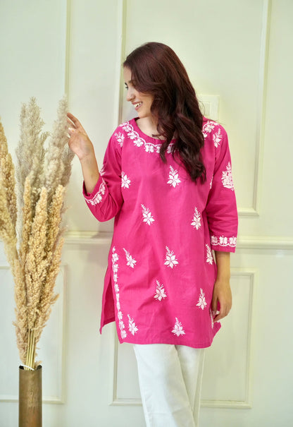 Bela chikankari Co-ord set in Hot Pink