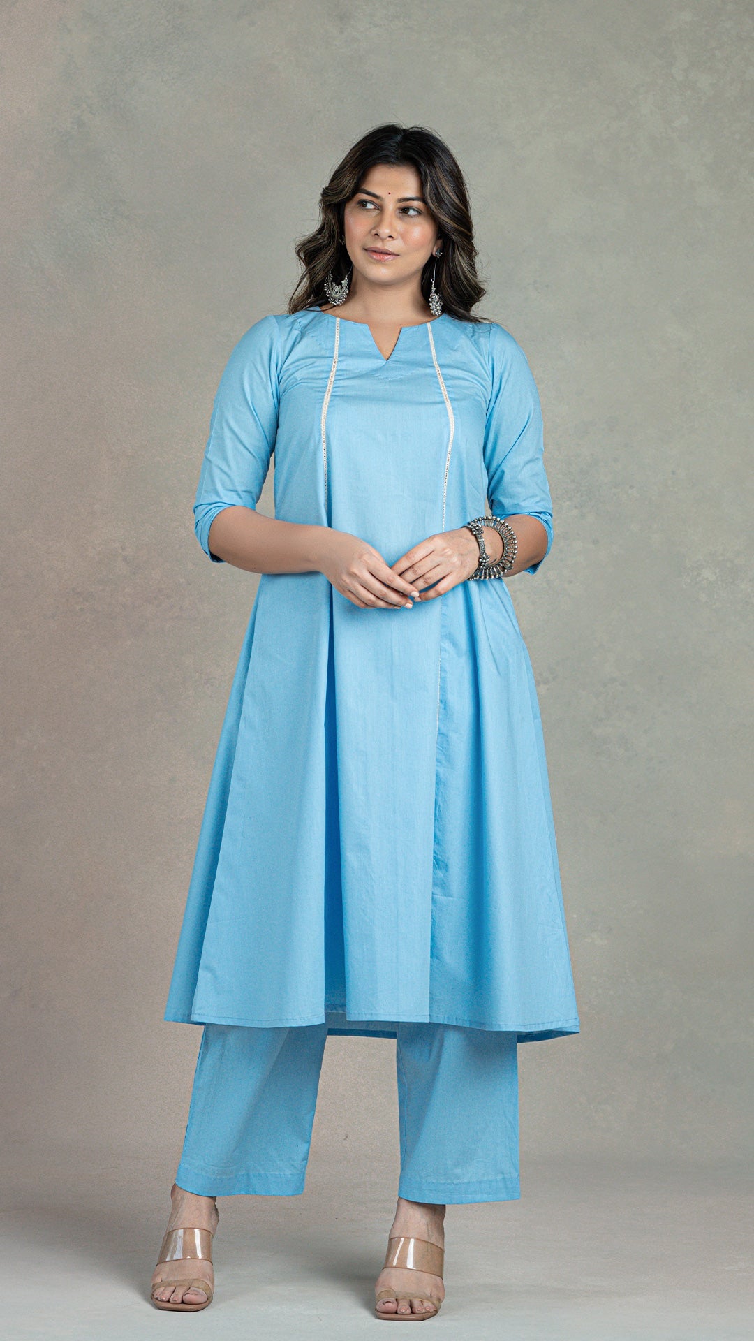 Everyday Organic Cotton Kali Kurta- Light Blue