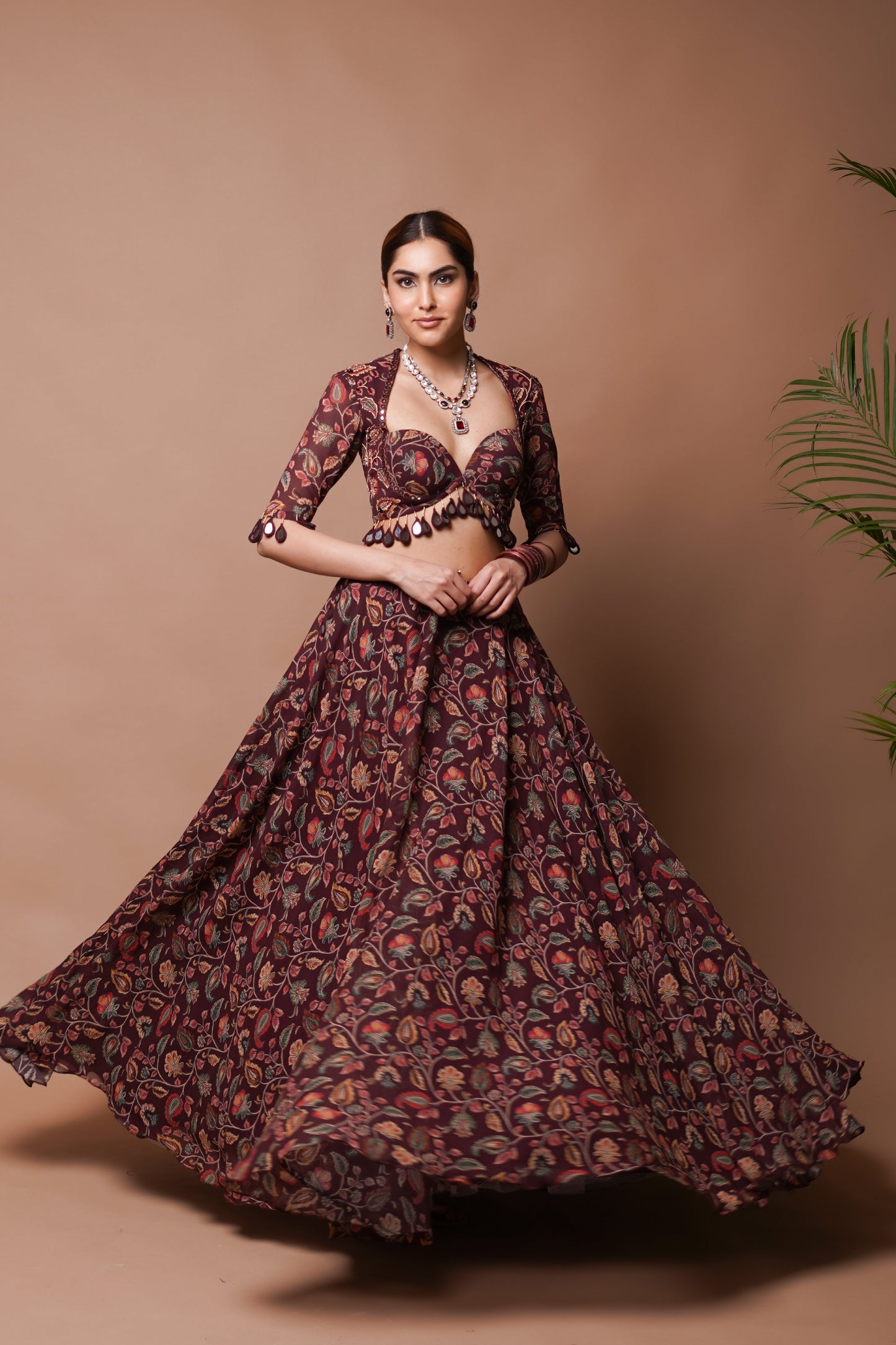 MAROON DIGITAL PRINT LEHENGA SET (SET OF 3)