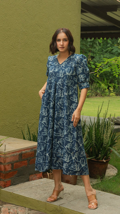 Rihana Dress In Cotton - Indigo