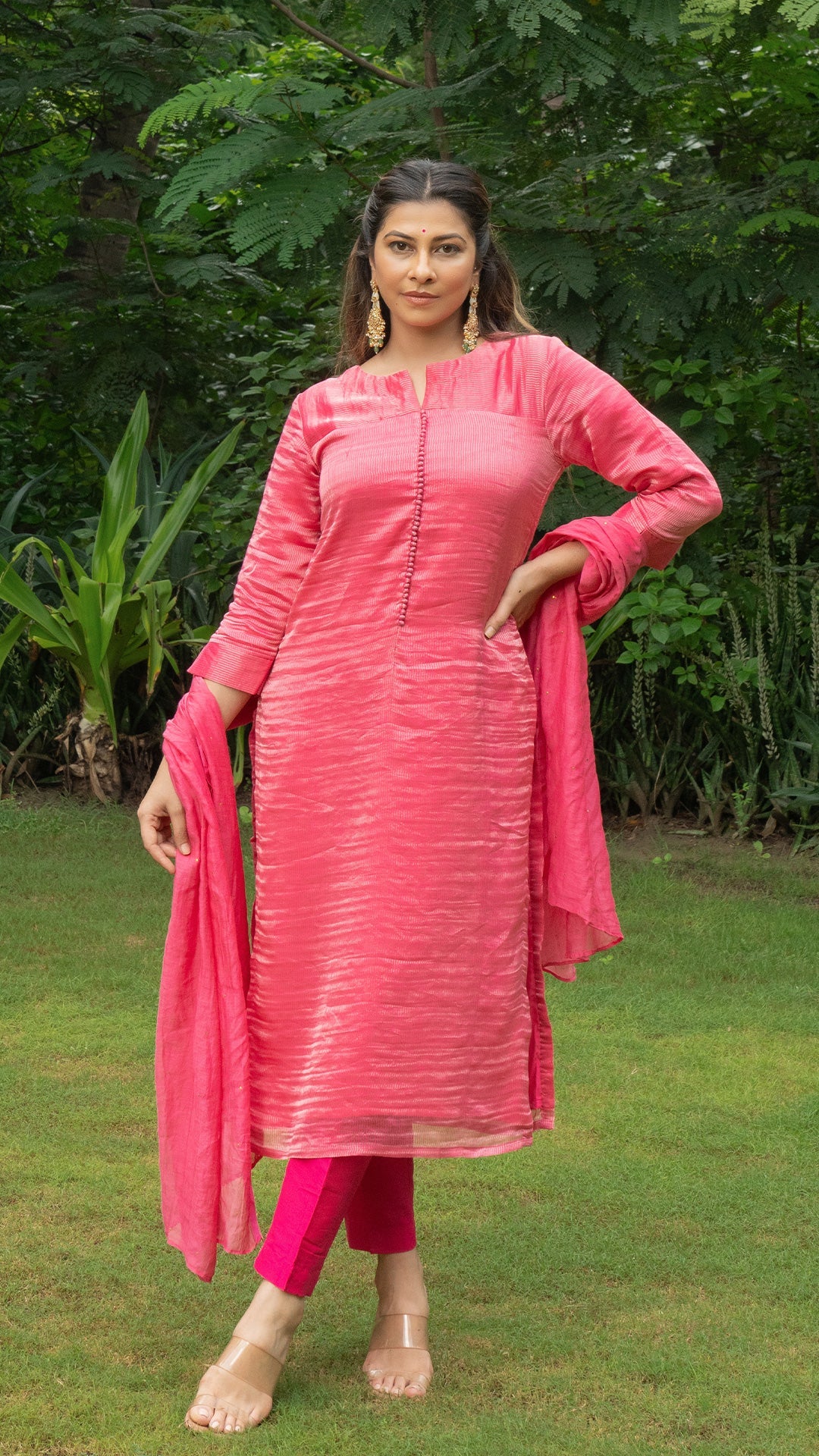 Muskaan Pure Tissue Kurta Set - Rani Pink