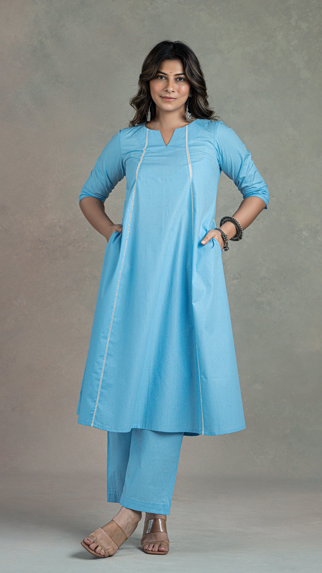 Everyday Organic Cotton Kali Kurta- Light Blue