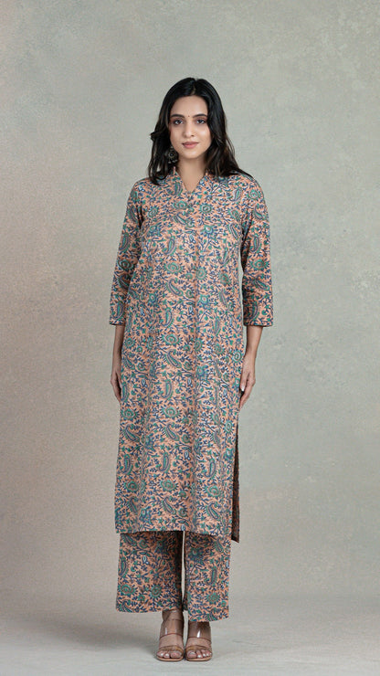 Nriti Sanganeri Hand Block Cotton Kurta In Peach