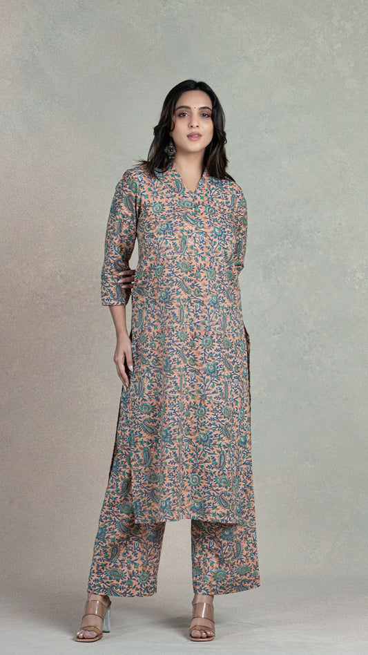 Nriti Sanganeri Hand Block Cotton Kurta In Peach