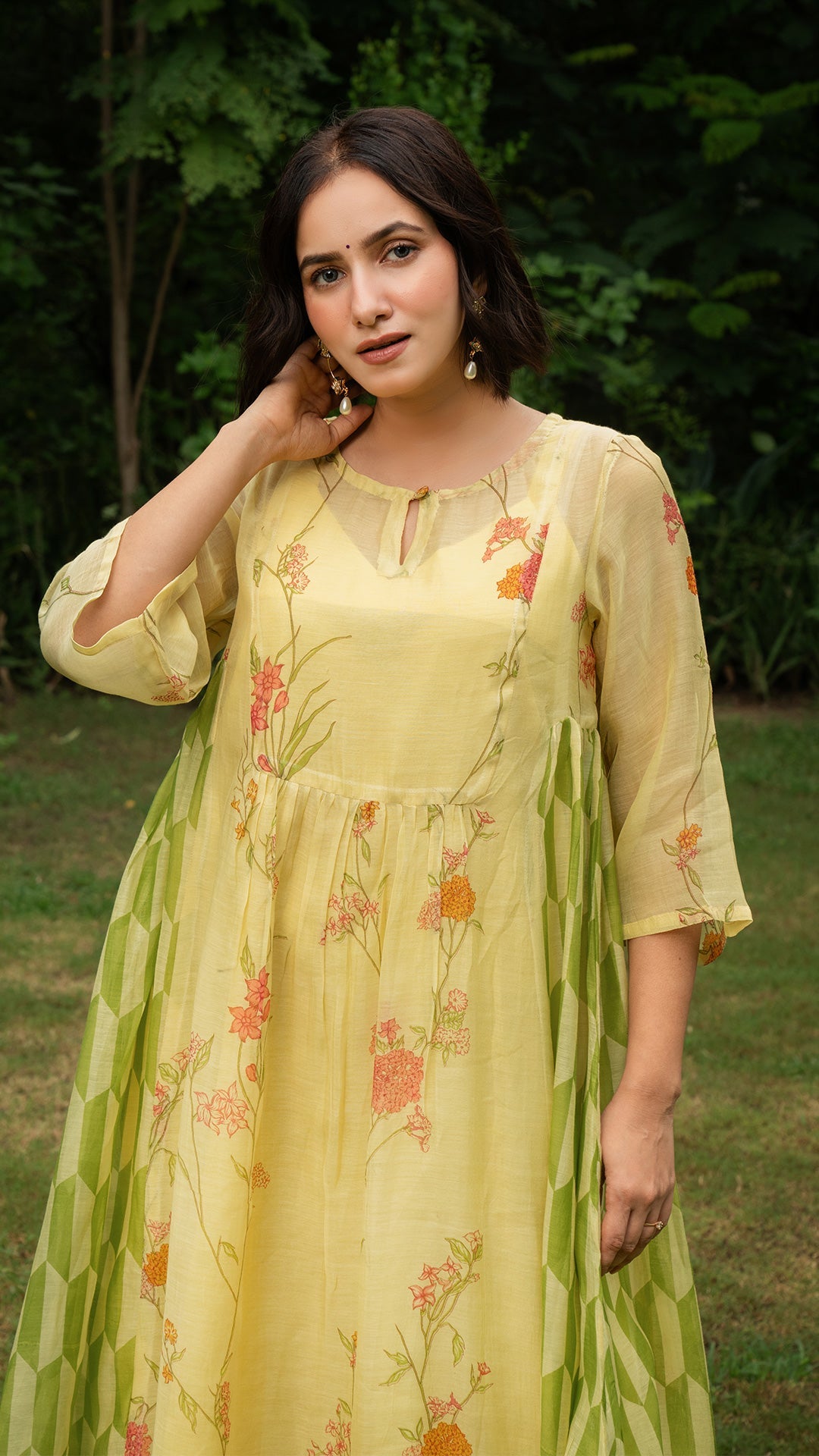 Sarah Chanderi Pleated Kurta - Green