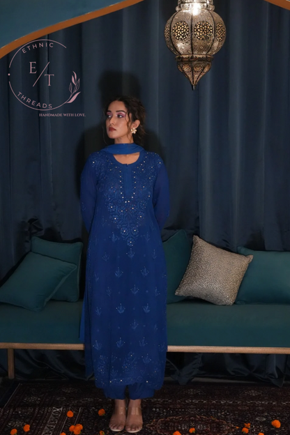 Gulnaaz Chikankari and mukaish kurti in blue