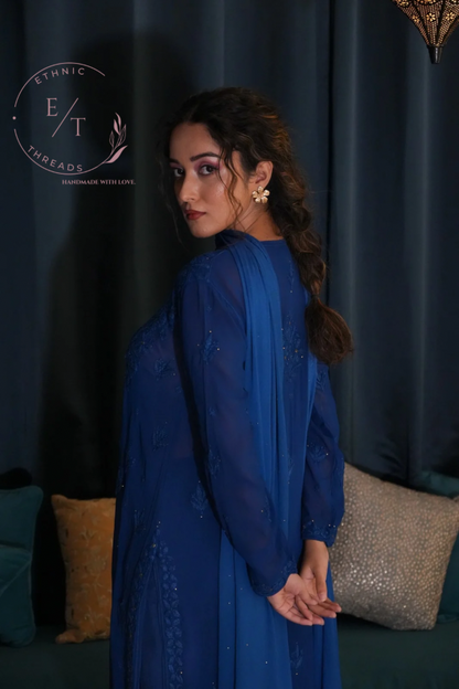 Gulnaaz Chikankari and mukaish kurti in blue