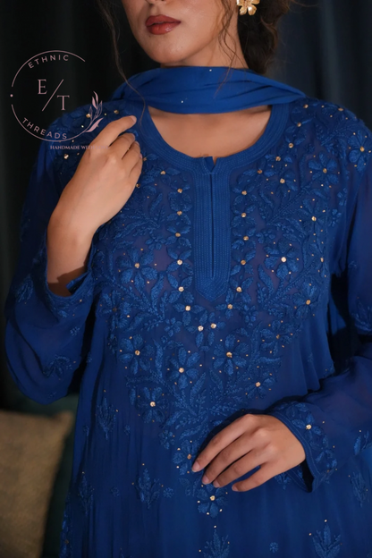 Gulnaaz Chikankari and mukaish kurti in blue