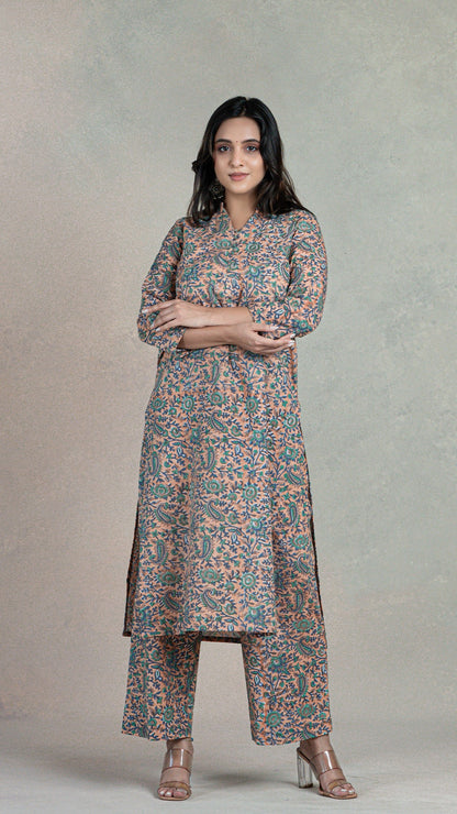 Nriti Sanganeri Hand Block Cotton Kurta In Peach