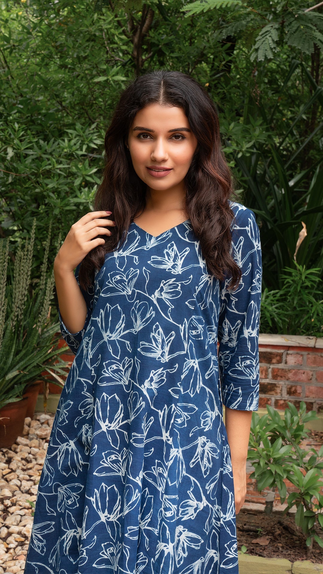 Anaisha Dabu Block Print Kali Kurta In Cotton - Indigo