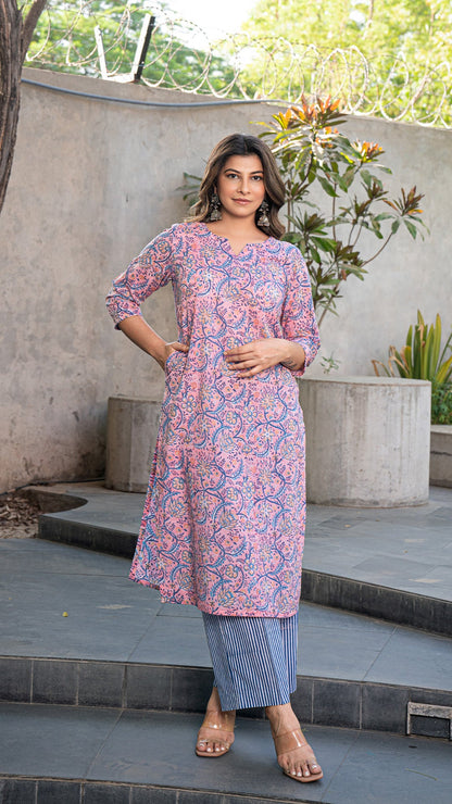 Fiona Sanganeri Hand Block Cotton Kurta - Pink