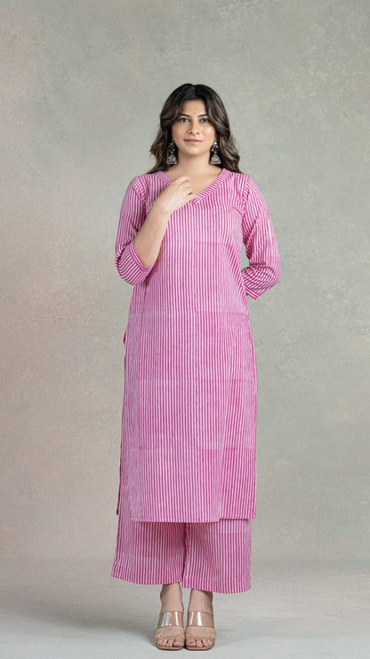 Pink Lining Sanganeri Hand Block Cotton Kurta