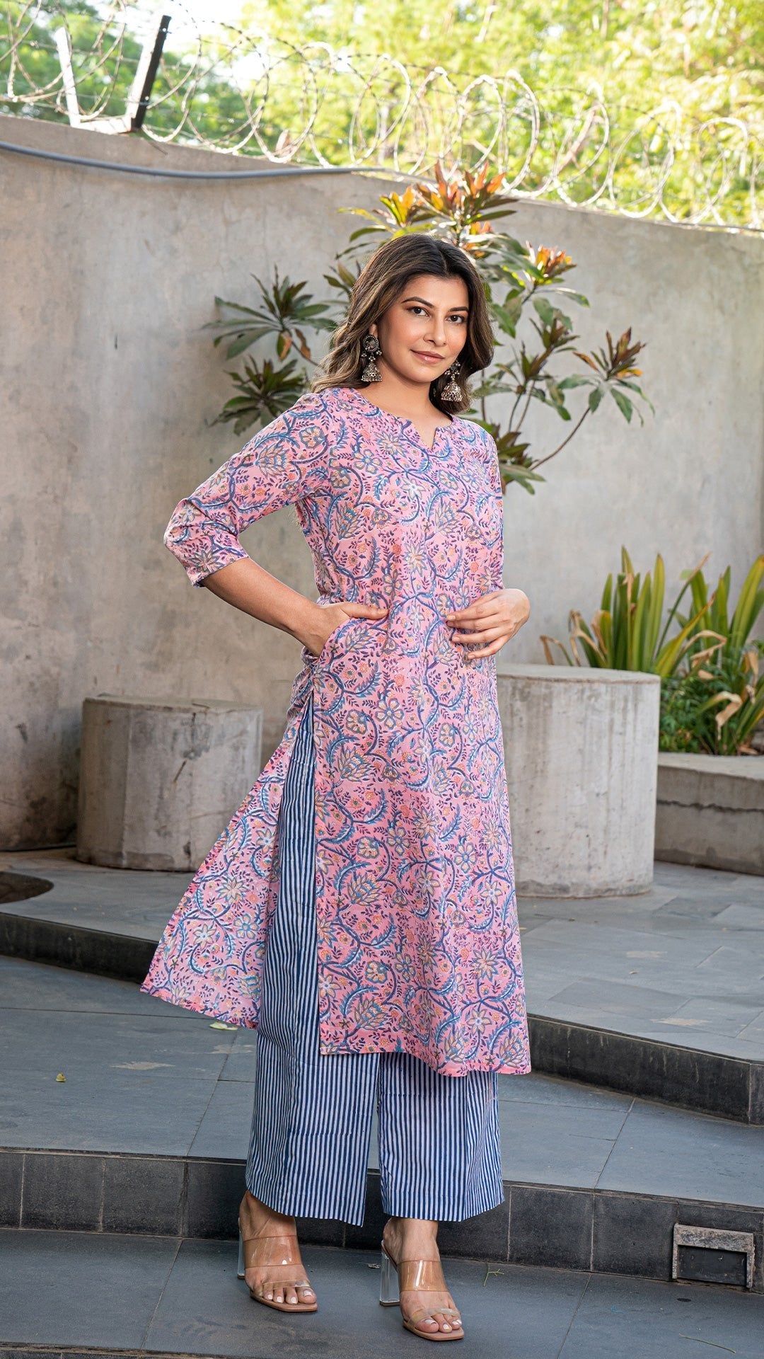 Fiona Sanganeri Hand Block Cotton Kurta - Pink