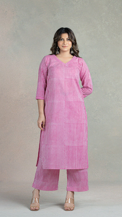 Pink Lining Sanganeri Hand Block Cotton Kurta