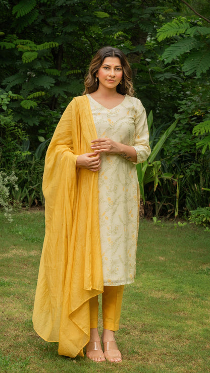 Chahat Mul Chanderi Kurta - Light Lemon