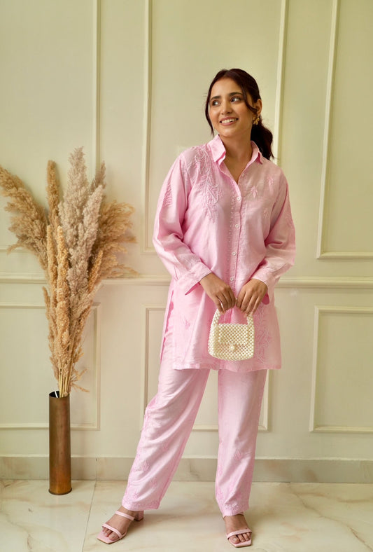 Lily Chikankari co-ord set in Pink