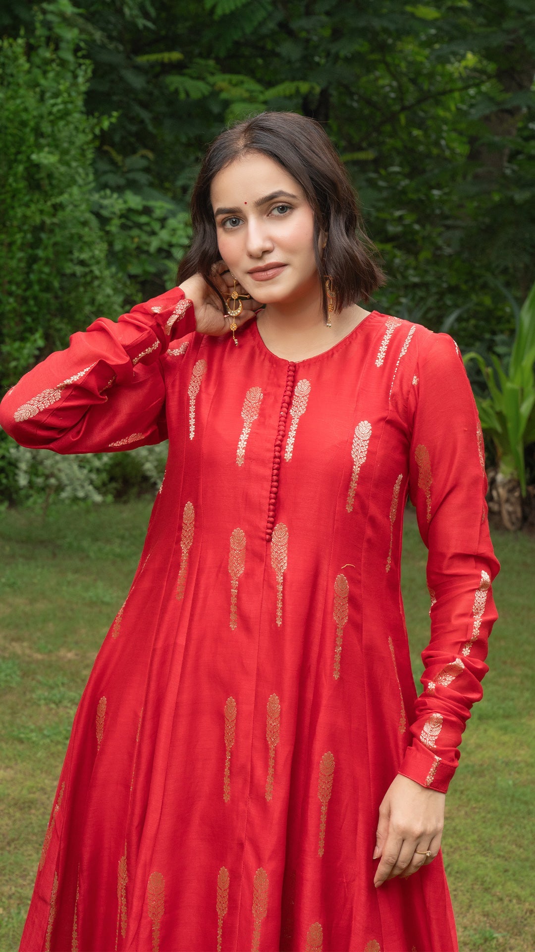 Smahi Chanderi Kali Kurta Set - Red