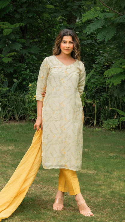 Chahat Mul Chanderi Kurta - Light Lemon