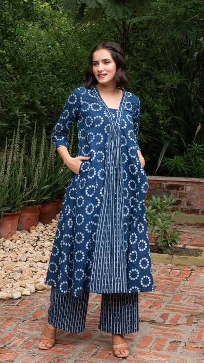 Ruhani Hand Block Cotton Kurta - Indigo