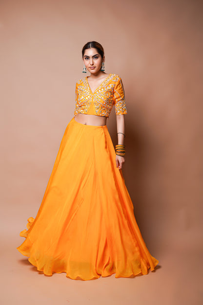 MANGO YELLOW INDO LEHENGA SET (SET OF 2)