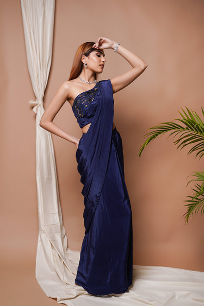 NAVY PRE-STITCHED DRAPED SAREE