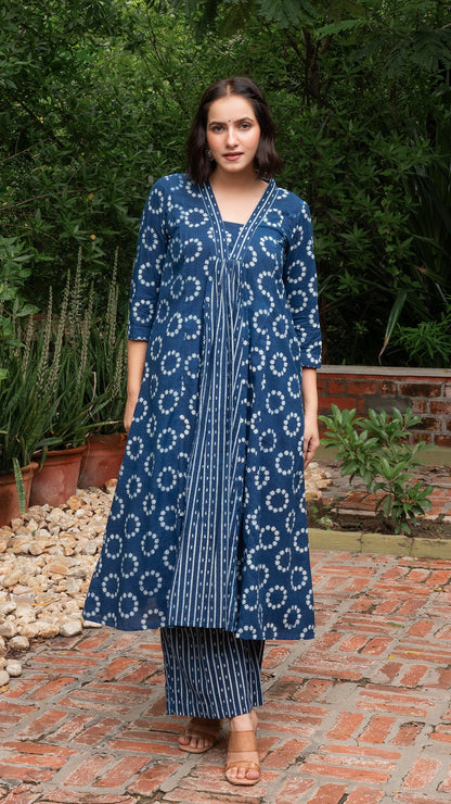 Ruhani Hand Block Cotton Kurta - Indigo