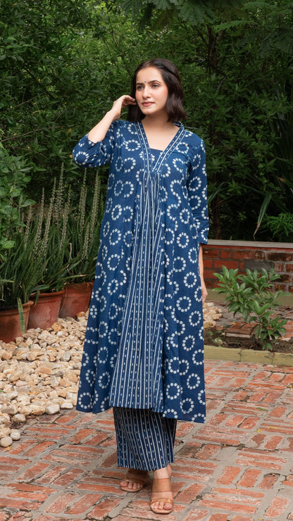 Ruhani Hand Block Cotton Kurta - Indigo