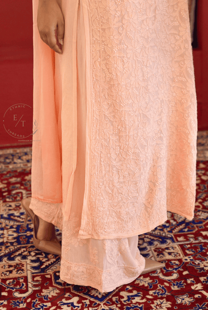 Riva Chikankari noodle strap long kurti in Peach