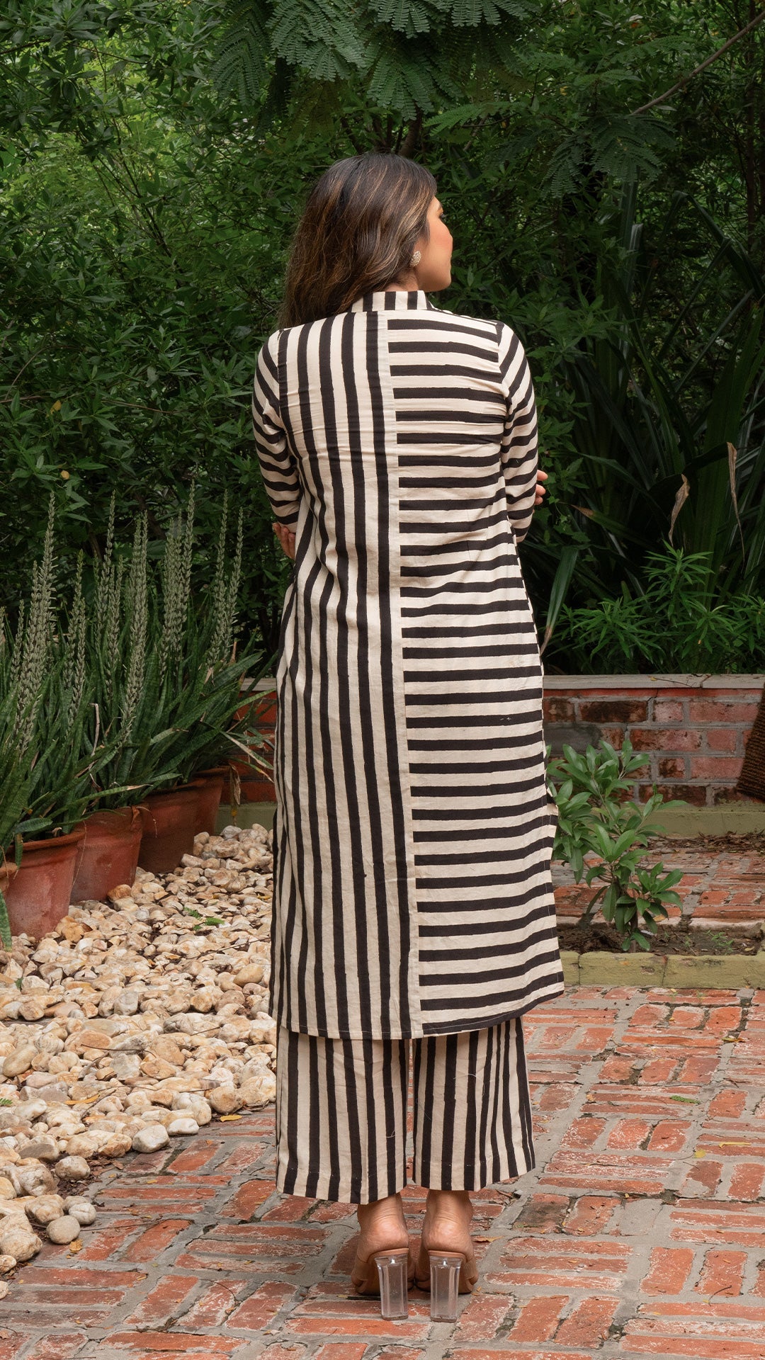 Black Stripes Hand Block Cotton Kurta