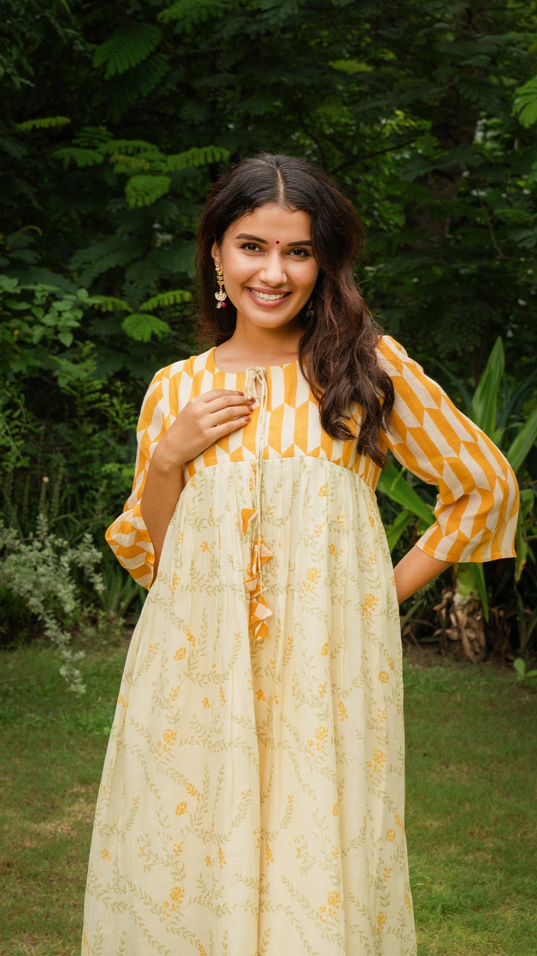 Dhriti Chanderi Pleated Kurta - Yellow