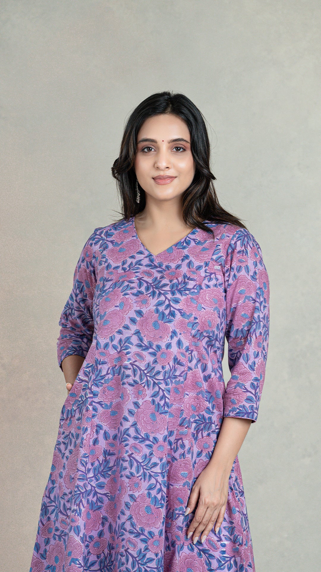 Aadita Sanganeri Hand Block Cotton Kurta - Pink/Purple