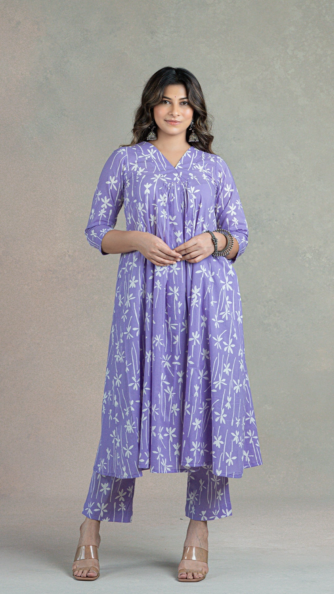 Lavender Lillies Hand Block Cotton Kurta