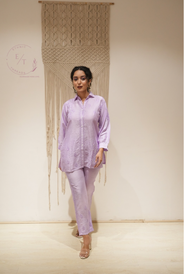 Lily Chikankari co-ord set in Lavender