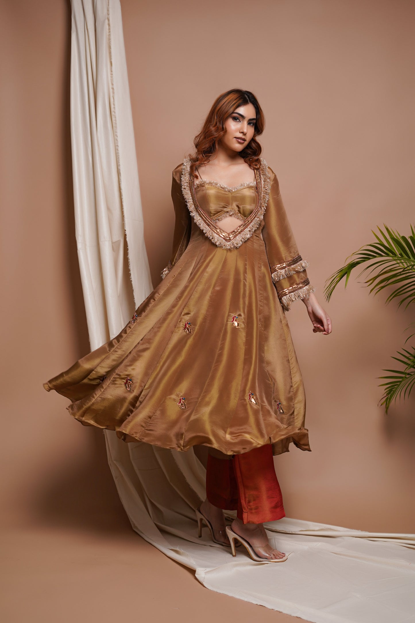 GOLDEN TISSUE SILK ANARKALI SUIT SET  (SET OF 4)