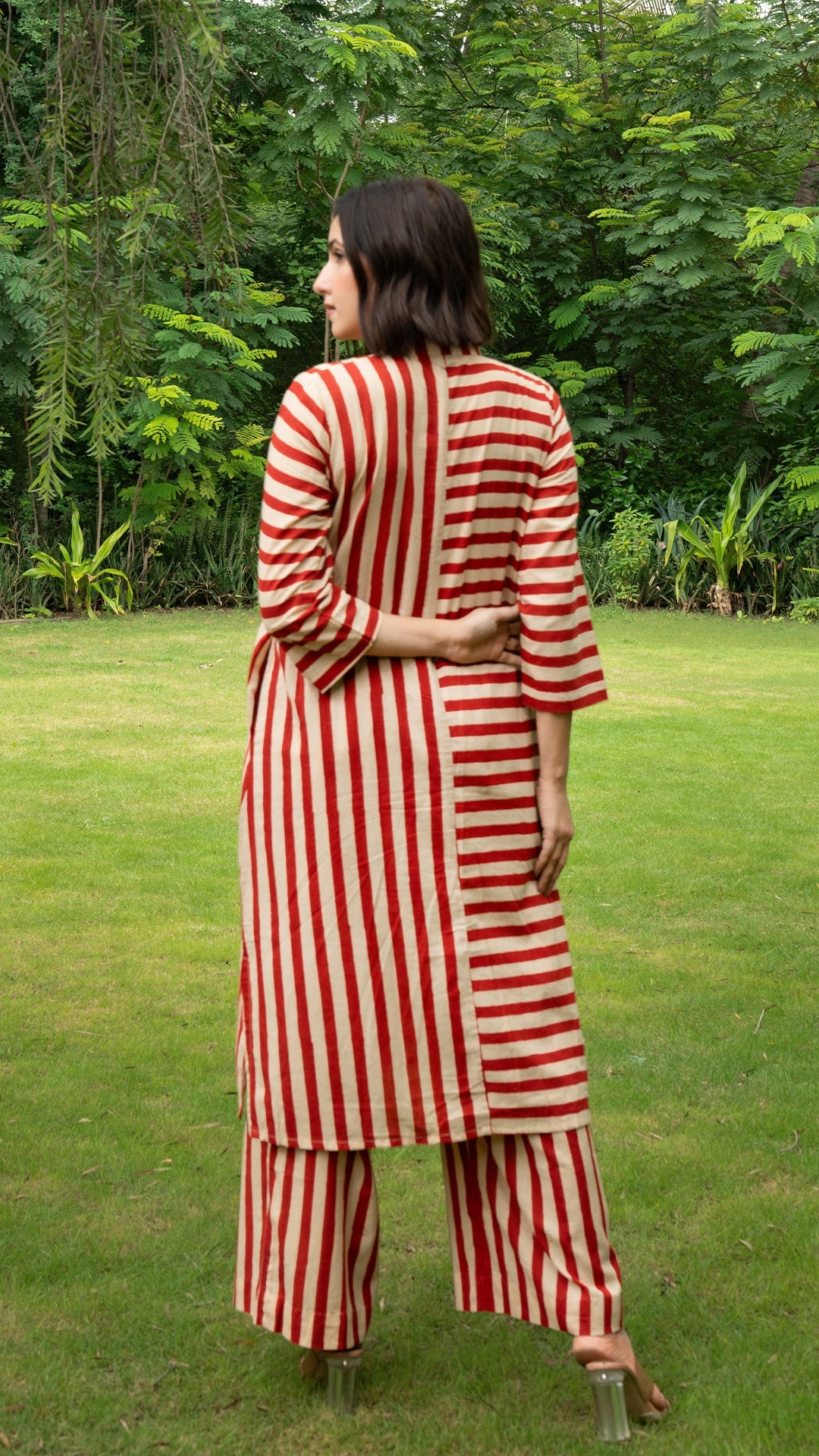 Red Stripes Hand Block Cotton Kurta