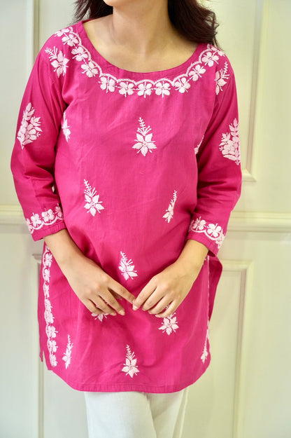 Bela chikankari Co-ord set in Hot Pink