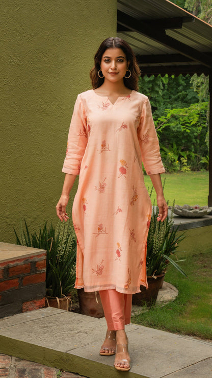 Anusha Mul Chanderi Kurta - Peach