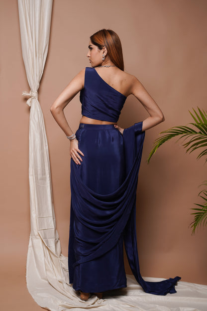 NAVY PRE-STITCHED DRAPED SAREE