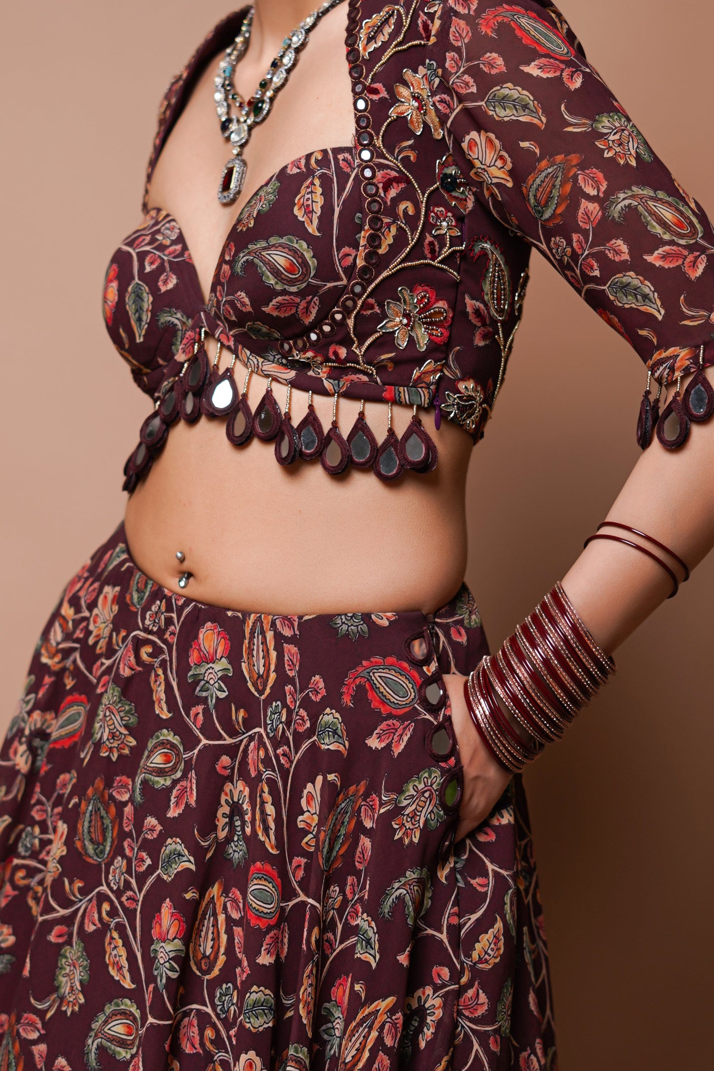 MAROON DIGITAL PRINT LEHENGA SET (SET OF 3)