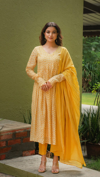 Kesha Chanderi Kurta Set - Yellow