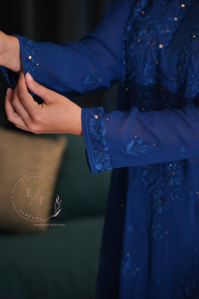 Gulnaaz Chikankari and mukaish kurti in blue