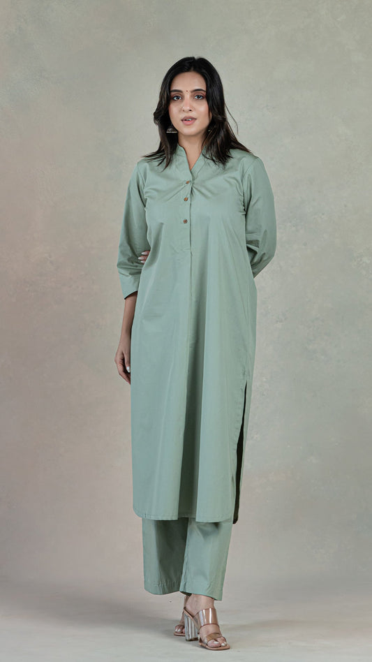 Everyday Organic Cotton Kurta- Sage Green