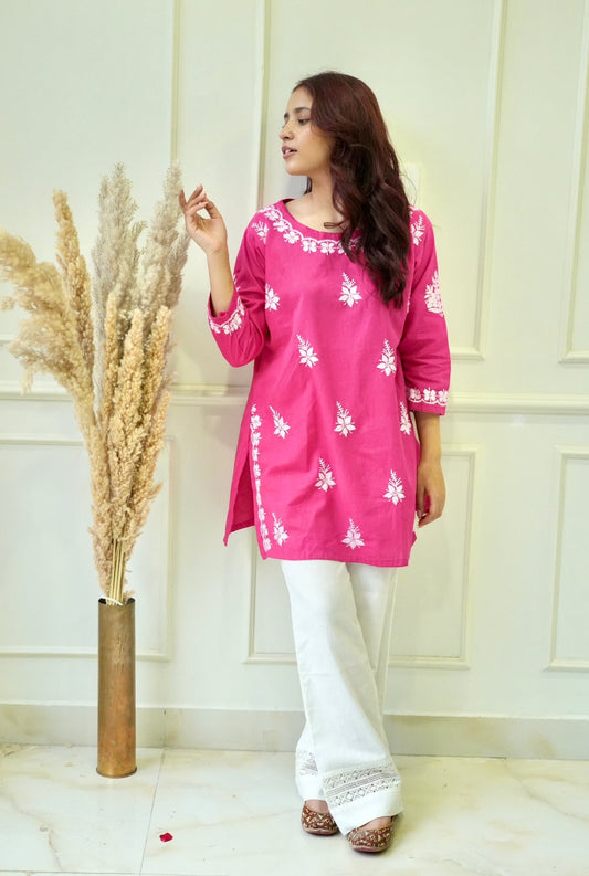 Bela chikankari Co-ord set in Hot Pink