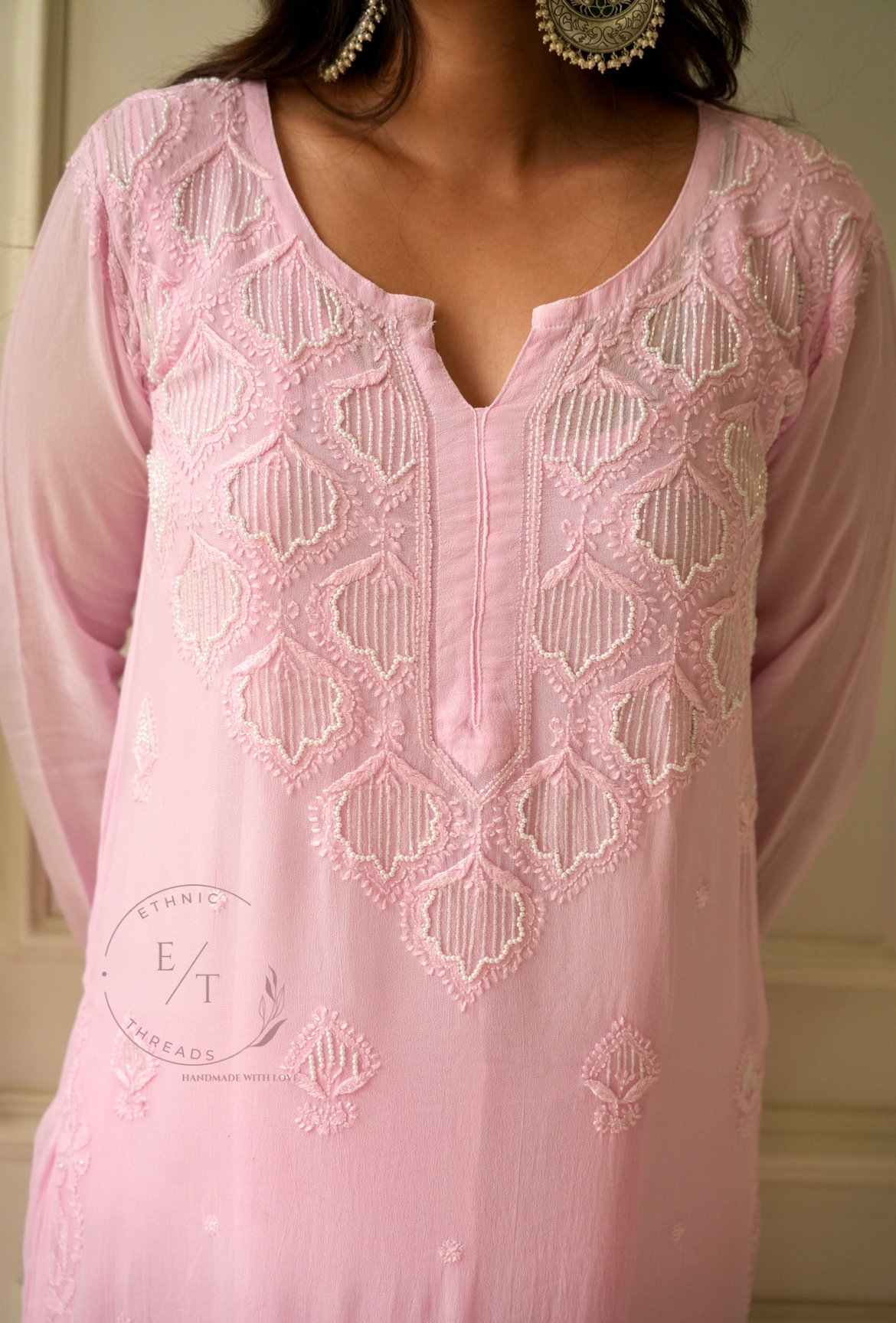 Elizeh chikankari and Pearl kurti in Pink